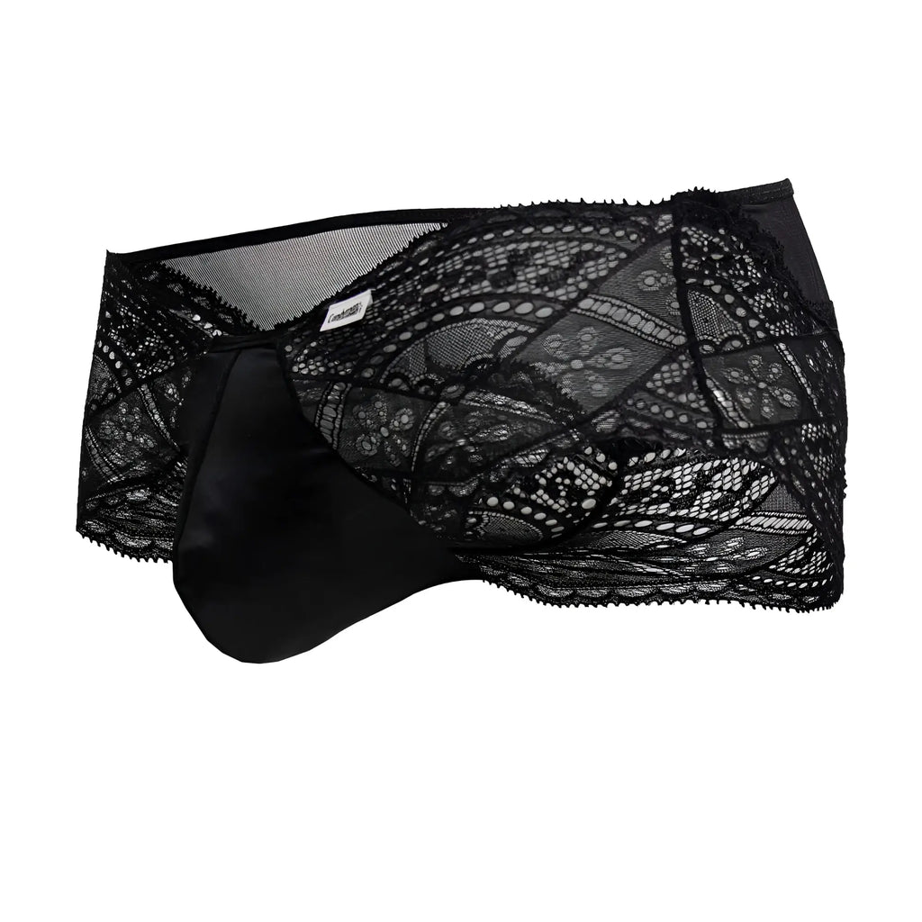 Black lace briefs by Candyman with a satin-covered pouch in black lace fabric for stylish comfort