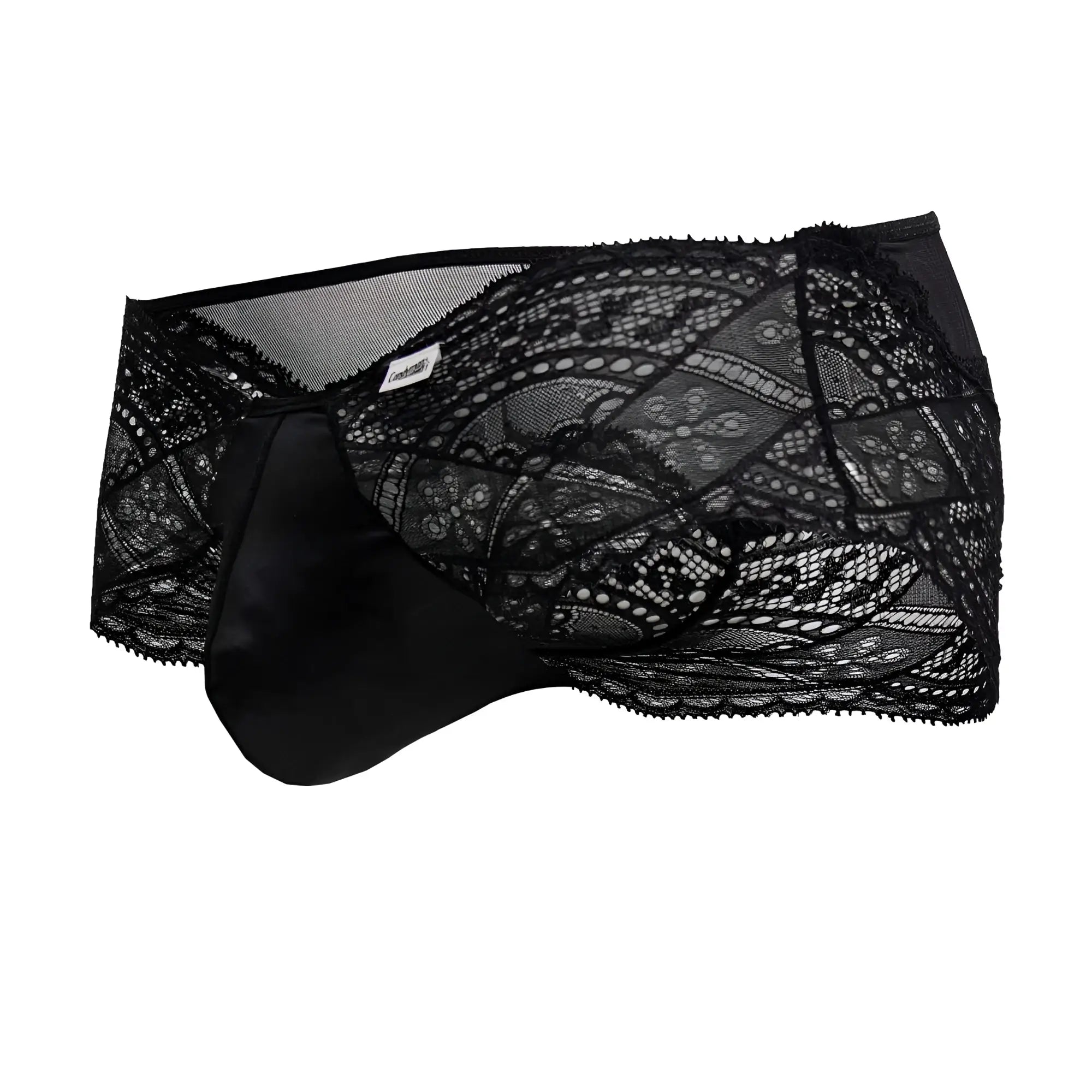 Black lace briefs by Candyman with a satin-covered pouch in black lace fabric for stylish comfort