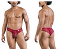 Red lace thong with intricate floral pattern in wine color from candyman 99868 lace briefs collection