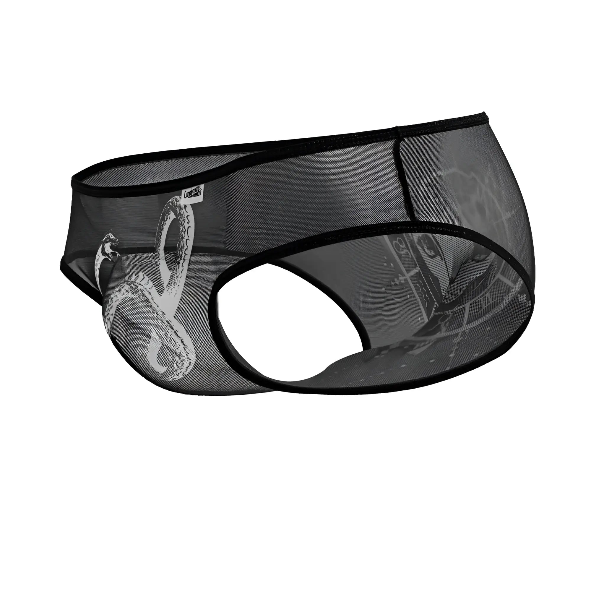 Black mesh briefs candy man 99871 with detailed white snake design in black and white color