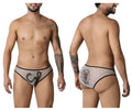 Candyman 99871 egyptian briefs in nude black mesh with snake design on front and alien motif on back side