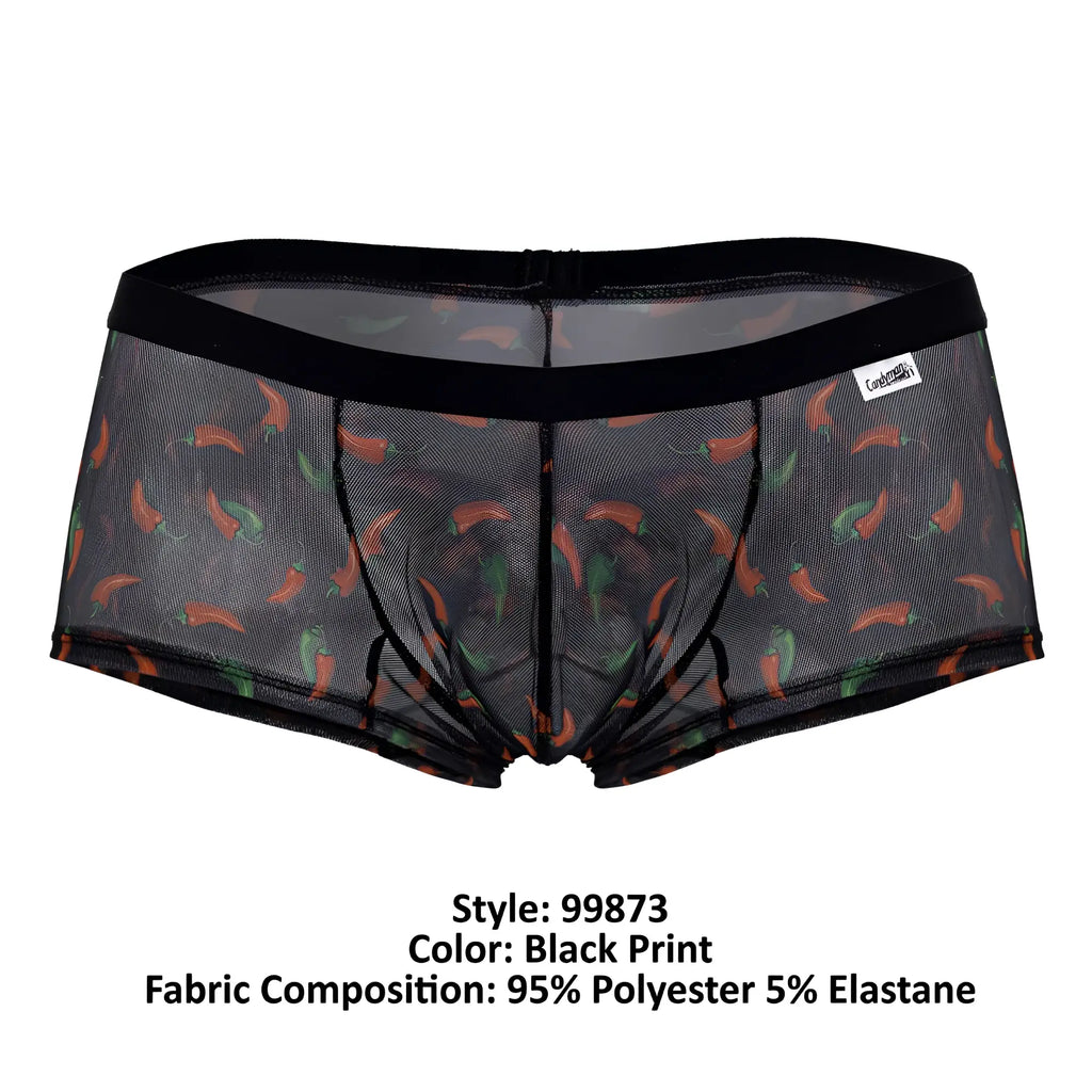 Black candyMan 99873 mesh briefs with vibrant orange and green chili pepper print