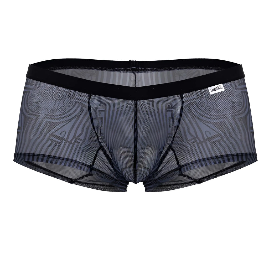 Candyman 99873 egyptian trunks gray-black black mesh briefs with subtle gray geometric pattern and reinforced waistband