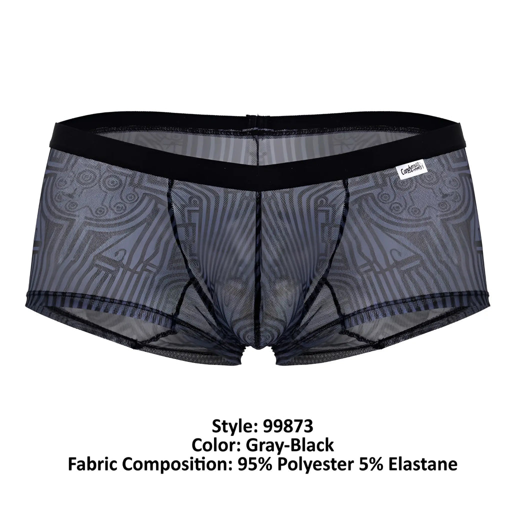 Gray-black sheer mesh briefs with black elastic waistband and geometric patterns candyMan 99873 egyptian trunks