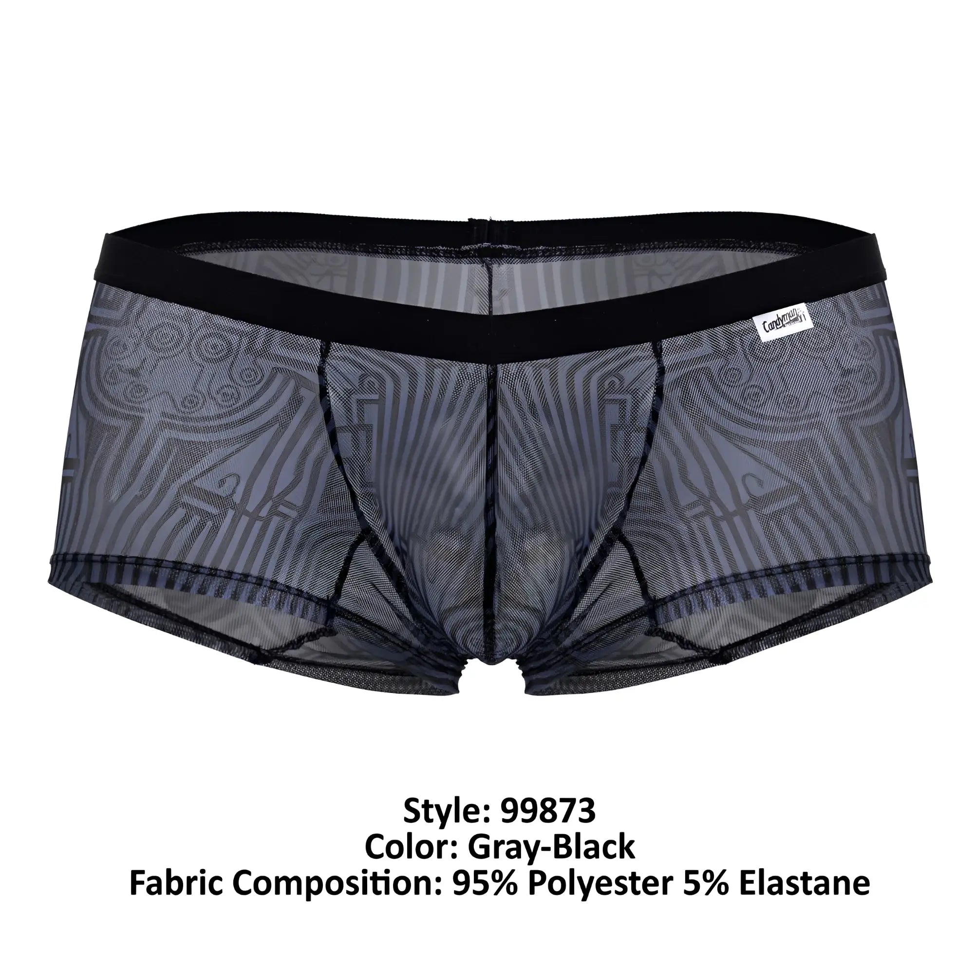 Gray-black sheer mesh briefs with black elastic waistband and geometric patterns candyMan 99873 egyptian trunks