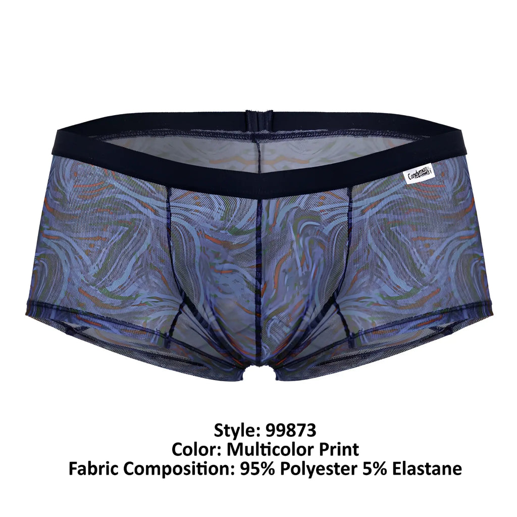 Multicolored marbled patterned mesh briefs with solid black elastic waistband from Candyman 99873 Seawater trunks collection
