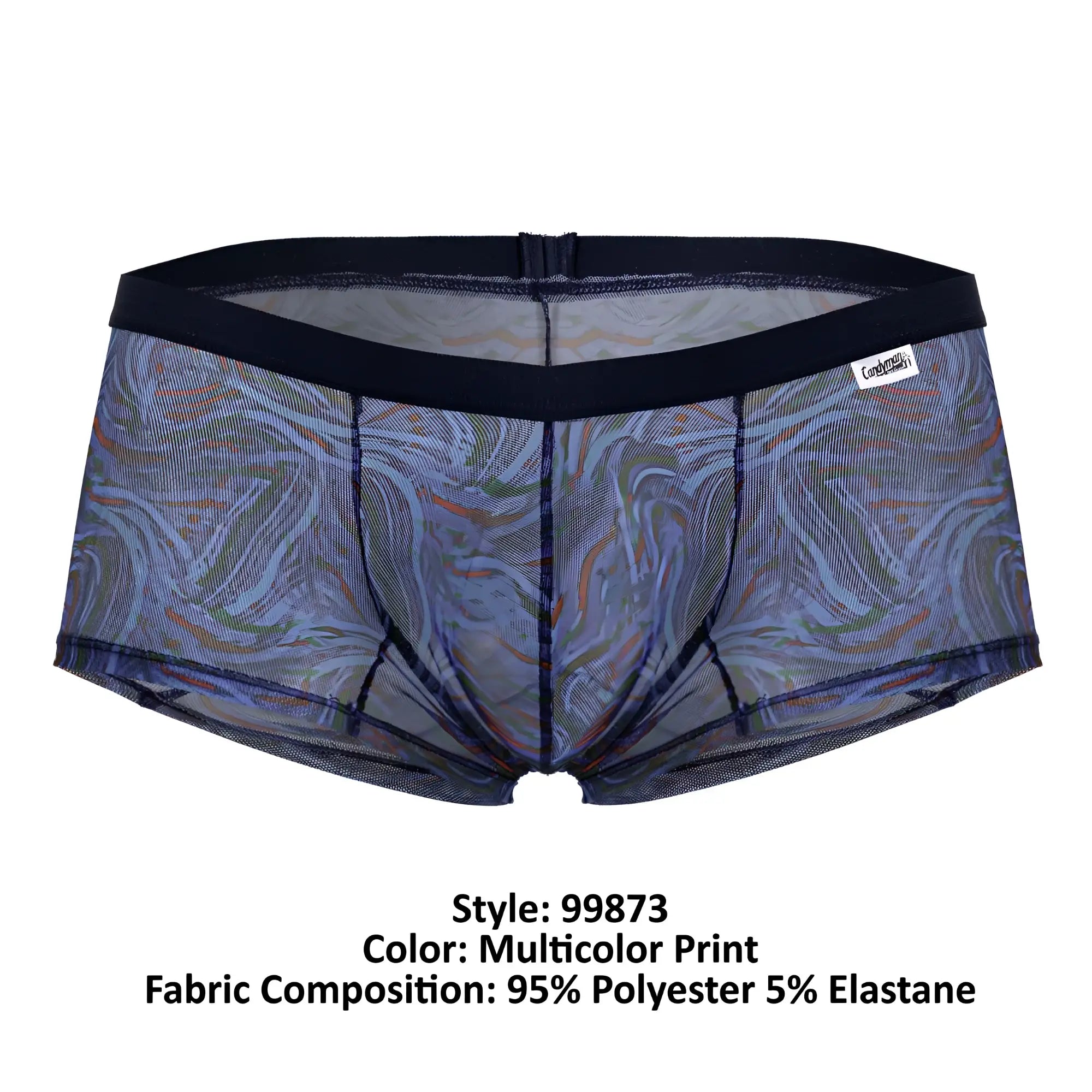 Multicolored marbled patterned mesh briefs with solid black elastic waistband from Candyman 99873 Seawater trunks collection