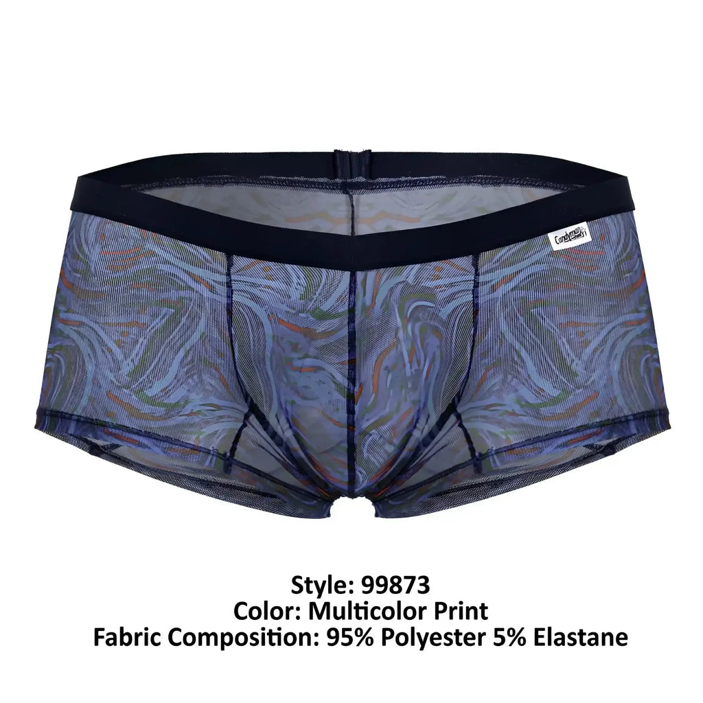 Multicolored marbled patterned mesh briefs with solid black elastic waistband from Candyman 99873 Seawater trunks collection