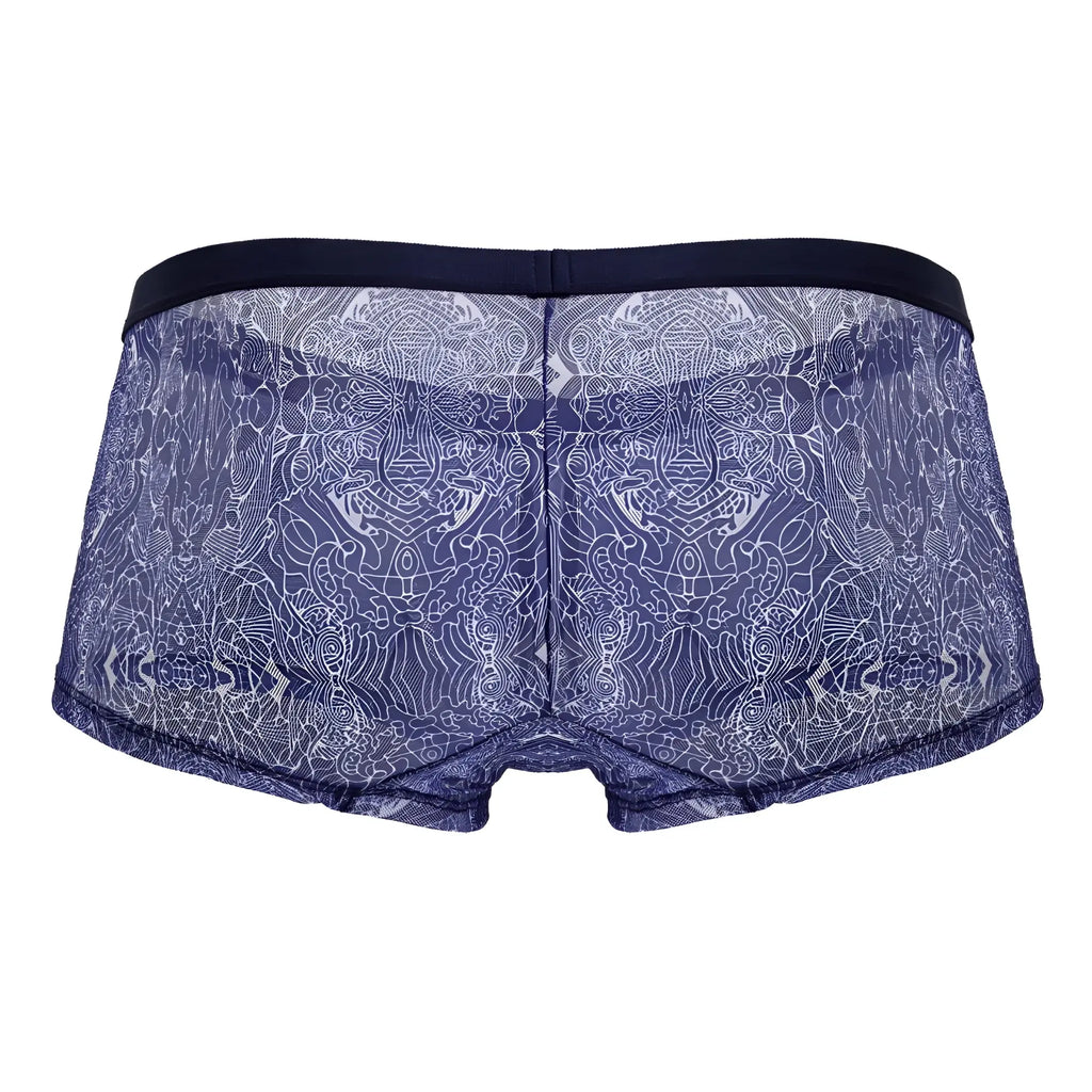 Blue lace boxer briefs with white intricate pattern and solid navy waistband from Candyman 99873 Water prints trunks