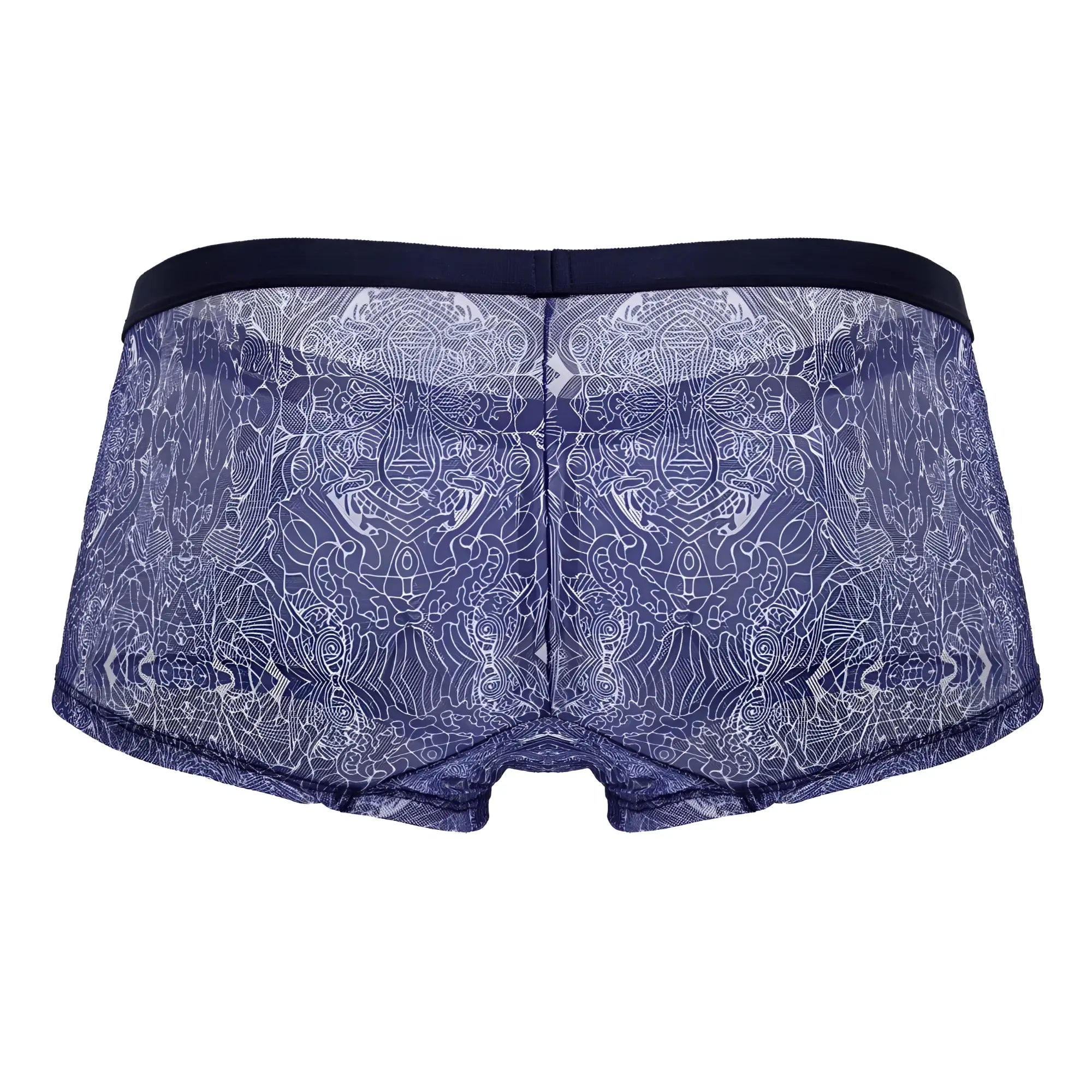 Blue lace boxer briefs with white intricate pattern and solid navy waistband from Candyman 99873 Water prints trunks