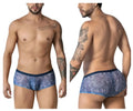 Blue candy man 99873 men’s briefs with lace pattern and solid navy waistband in blue and white color