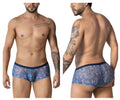 Blue candy man 99873 men’s briefs with lace pattern and solid navy waistband in blue and white color