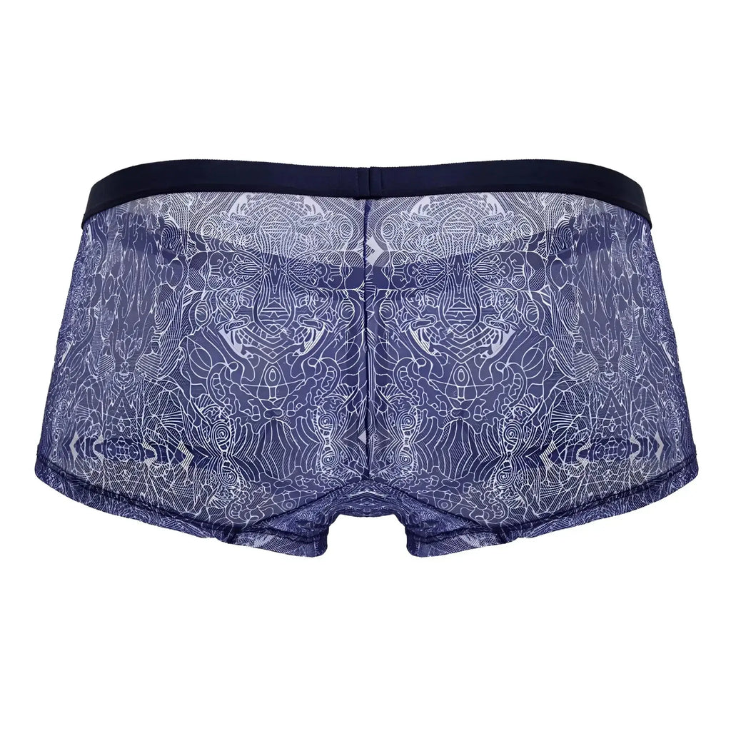 Blue lace boxer briefs with white intricate pattern and solid navy waistband from Candyman 99873 Water prints trunks