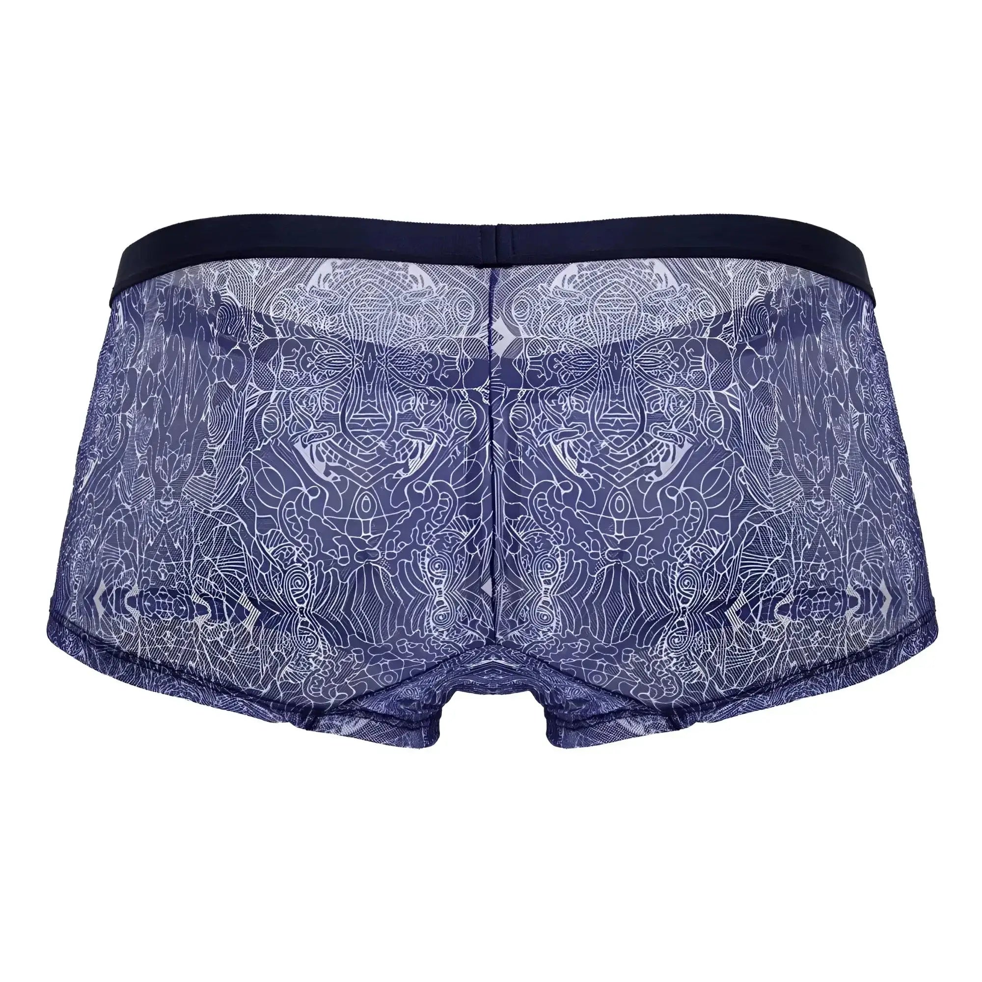 Blue lace boxer briefs with white intricate pattern and solid navy waistband from Candyman 99873 Water prints trunks