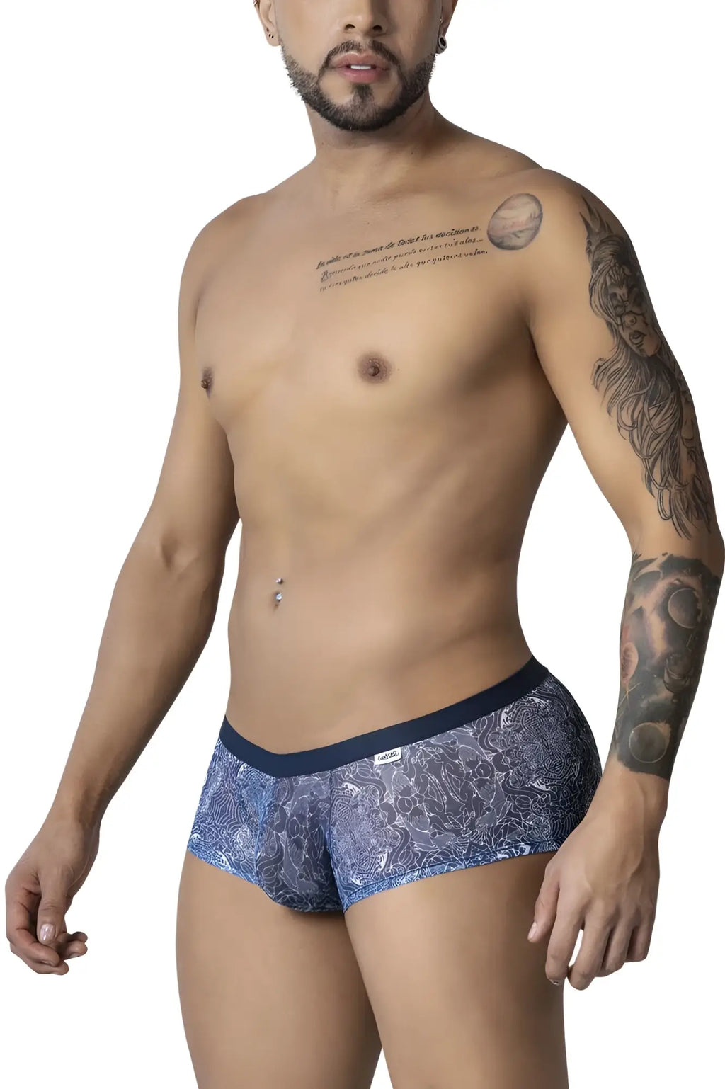 CandyMan 99873 water prints blue white briefs with dark blue waistband featuring blue patterned fabric