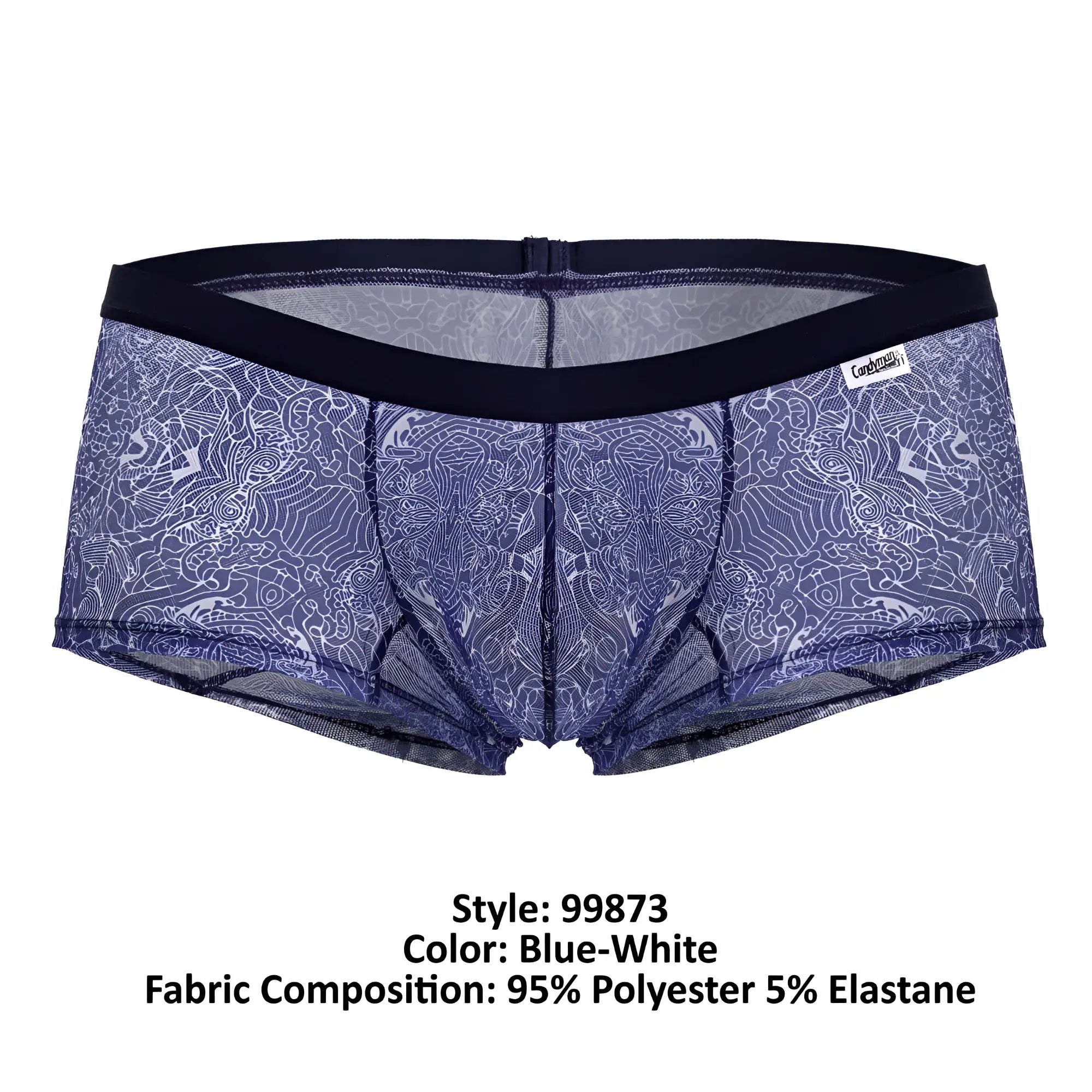 Candyman 99873 water prints blue-white mesh briefs with black elastic waistband for comfortable wear