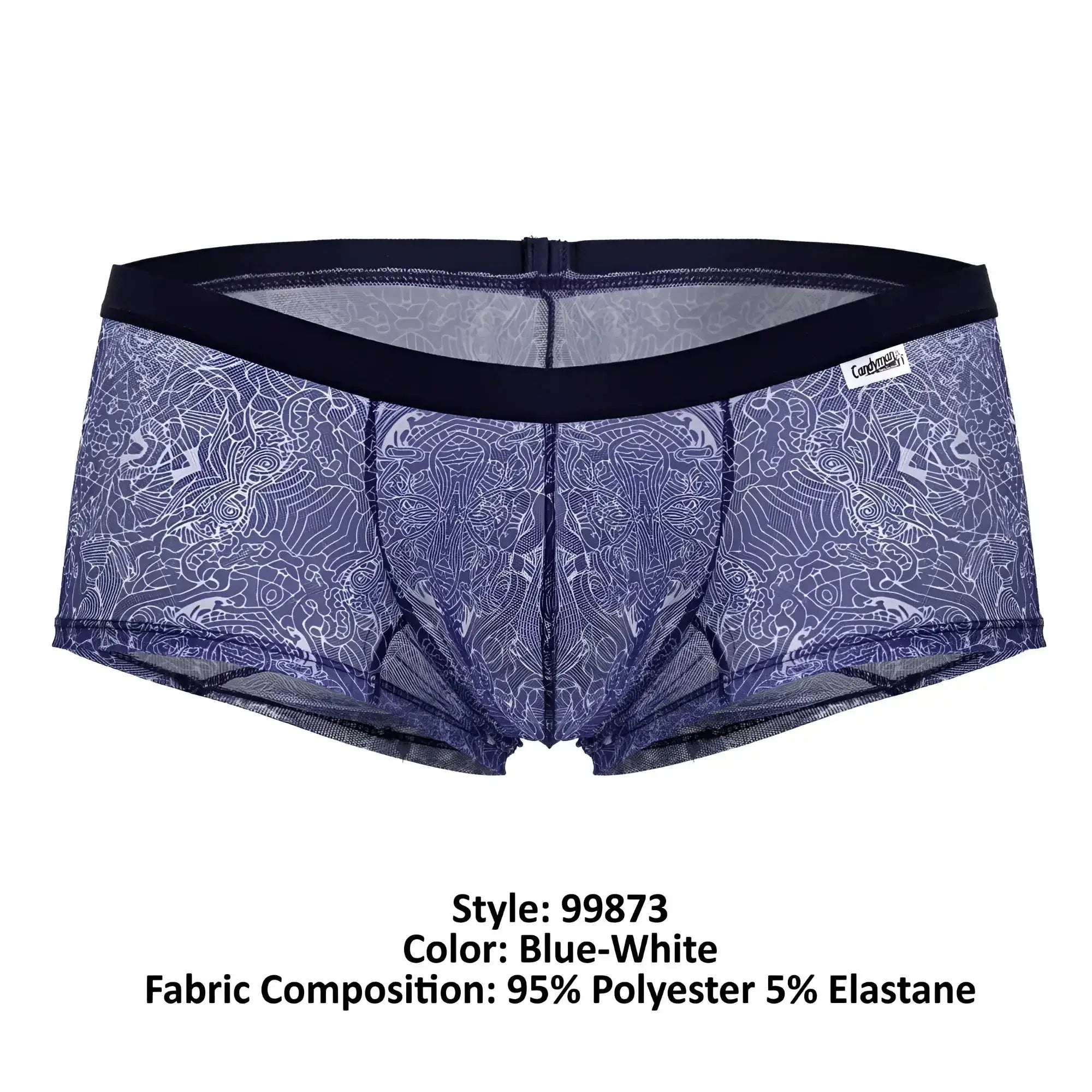 Candyman 99873 water prints blue-white mesh briefs with black elastic waistband for comfortable wear