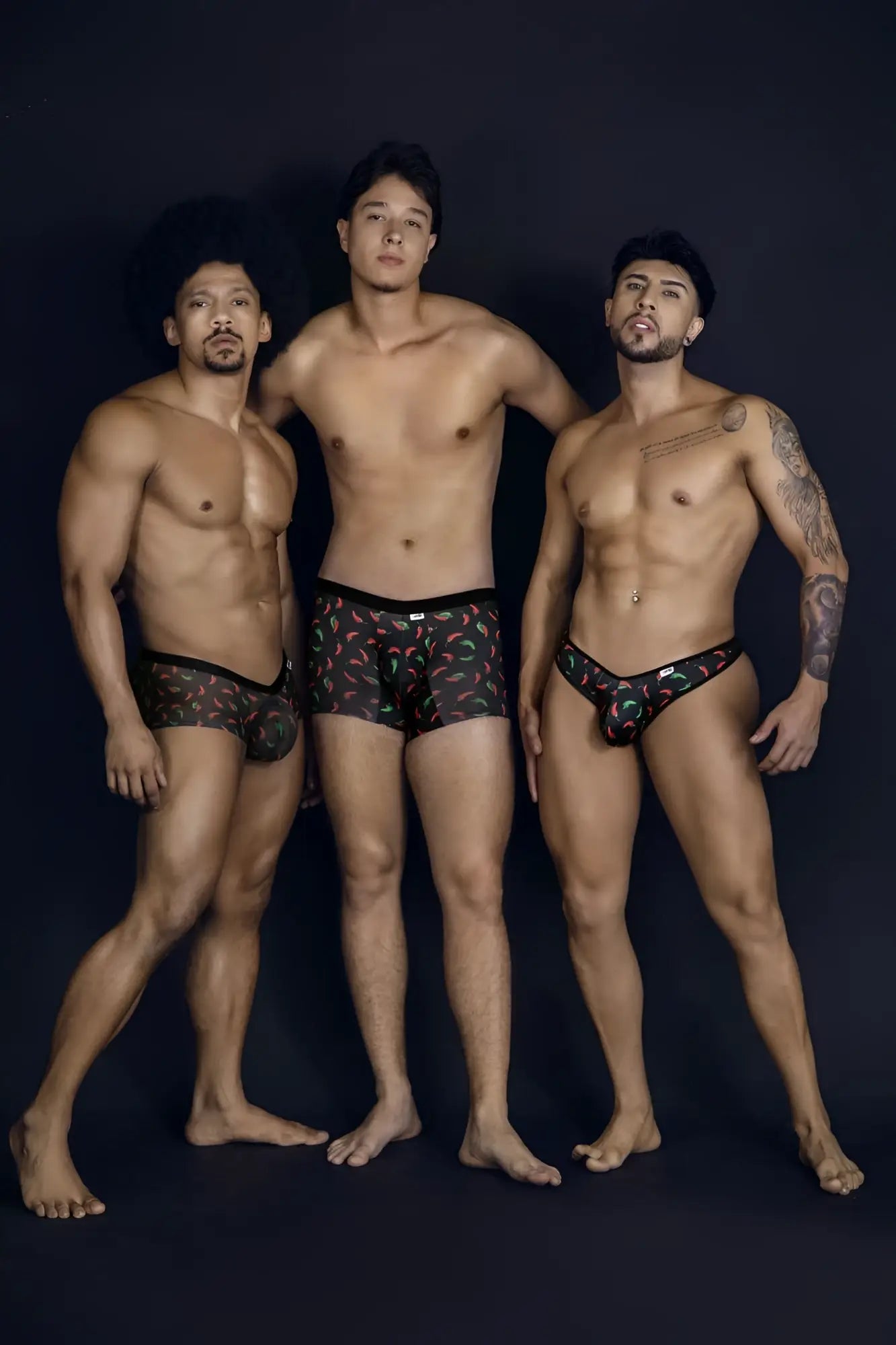 Black CandyMan 99875 chili pepper thong briefs with vibrant colorful geometric print and comfortable fit