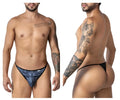 CandyMan 99875 Egyptian thong in gray and black featuring a sleek black and blue patterned modern design