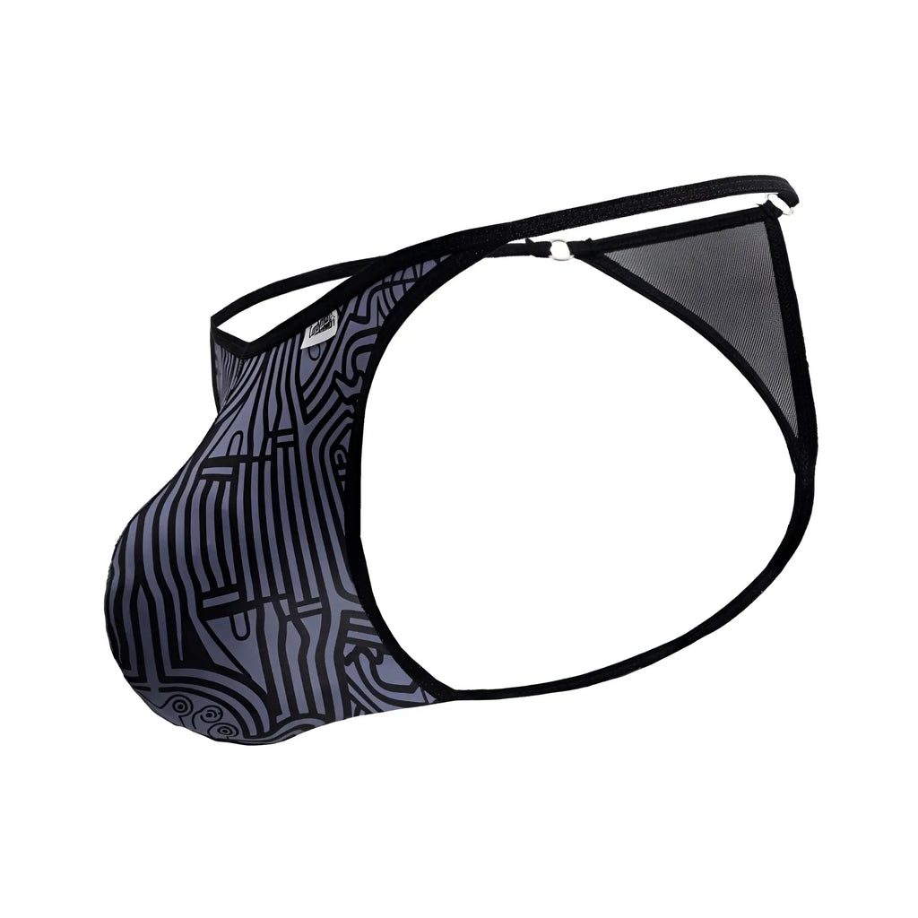 CandyMan 99875 Egyptian thong in gray-black patterned mesh with a sleek modern design showing the back side