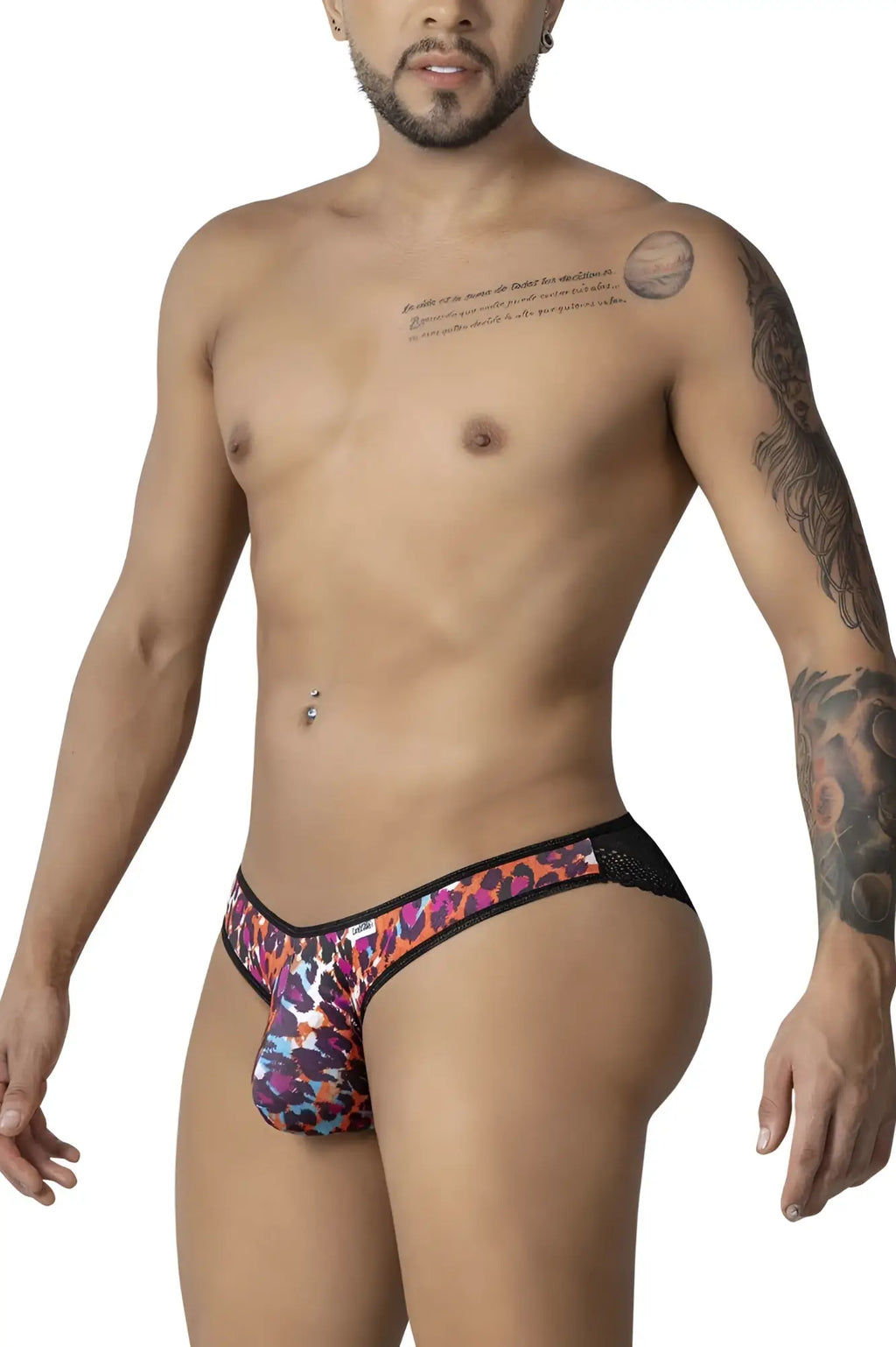 Vibrant leopard print briefs with black mesh trim from candyman 99876 featuring animal print design