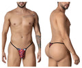 CandyMan 99877 leopard thong in vibrant pink and black with thin black elastic waistband and animal print design