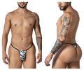 CandyMan 99877 zebra thongs in black and white zebra print with thin black elastic waistband front view