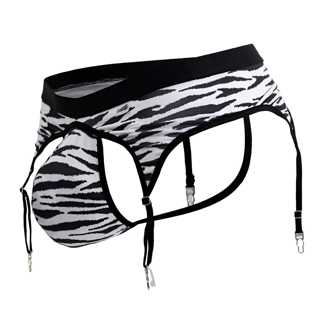 CandyMan 99881 zebra thongs in black and white zebra print with suspenders for men are stylish and bold underwear