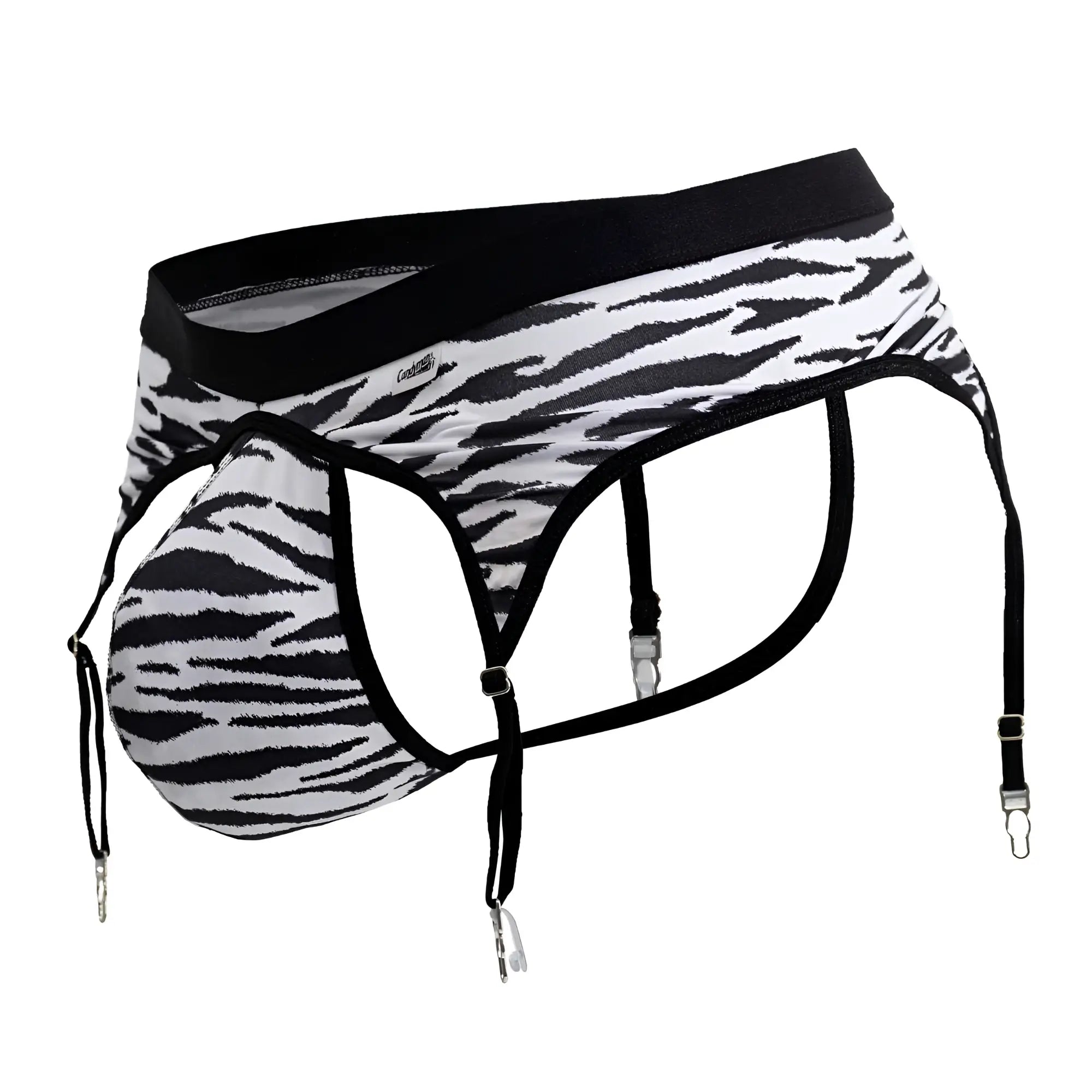 CandyMan 99881 zebra thongs in black and white zebra print with suspenders for men are stylish and bold underwear