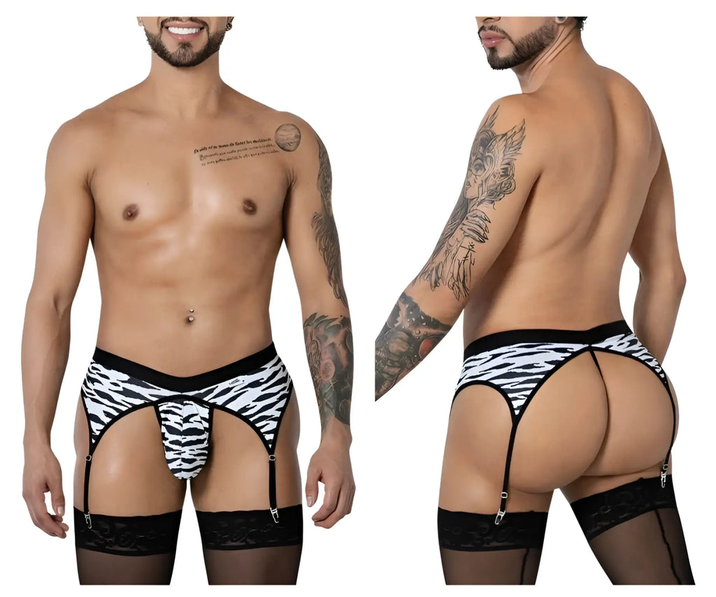 Black and white zebra print suspenders with lace trim from Candyman 99881 zebra thongs color zebra print collection