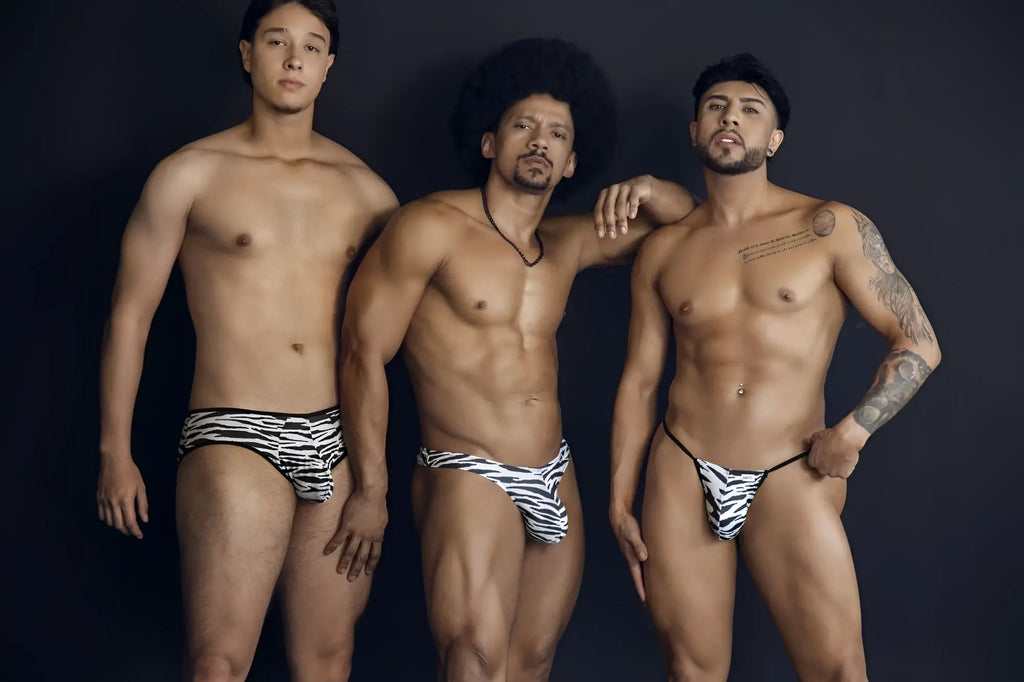 CandyMan 99882 zebra thongs in black and white zebra print featuring a sleek brief design