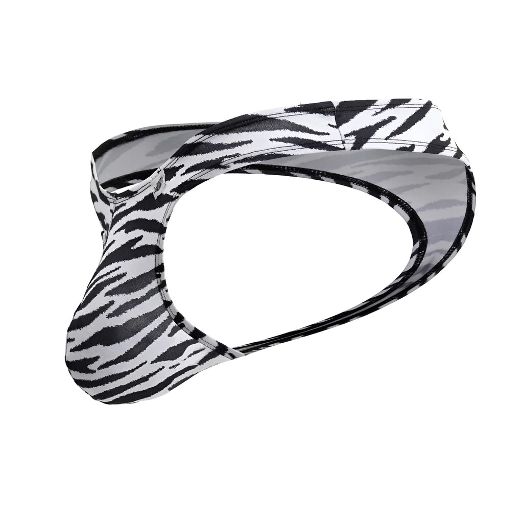 Candy man 99882 zebra thongs men’s briefs with sleek form-fitting design and black and white zebra print
