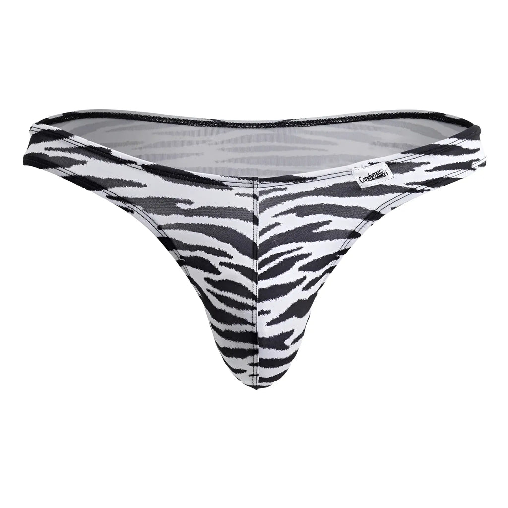 CandyMan 99882 zebra thong showing back with black and white zebra print and sheer mesh material