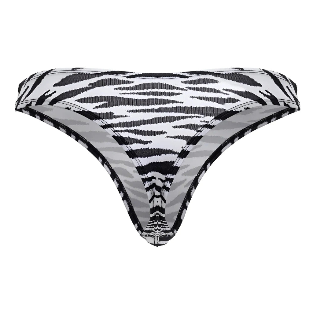 Black and white zebra print thong bikini bottom candyMan 99882 with sleek fitted design shown from the back side