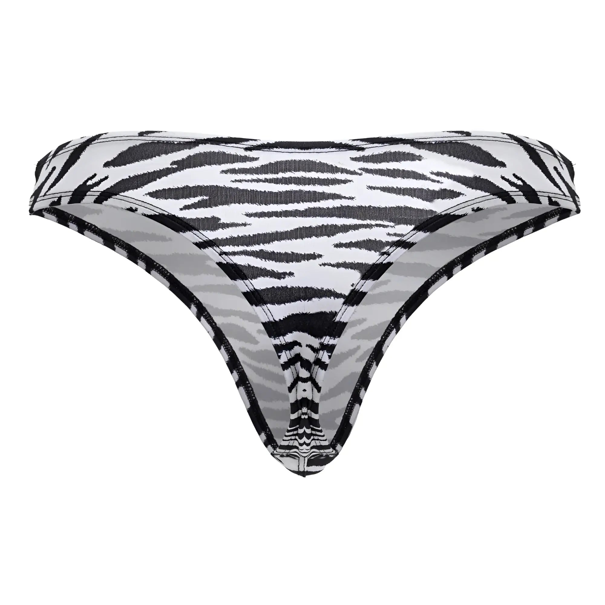 Black and white zebra print thong bikini bottom candyMan 99882 with sleek fitted design shown from the back side