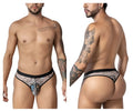 CandyMan 99885 sun moon thongs in nude black with celestial sun moon stars and constellations pattern men’s briefs