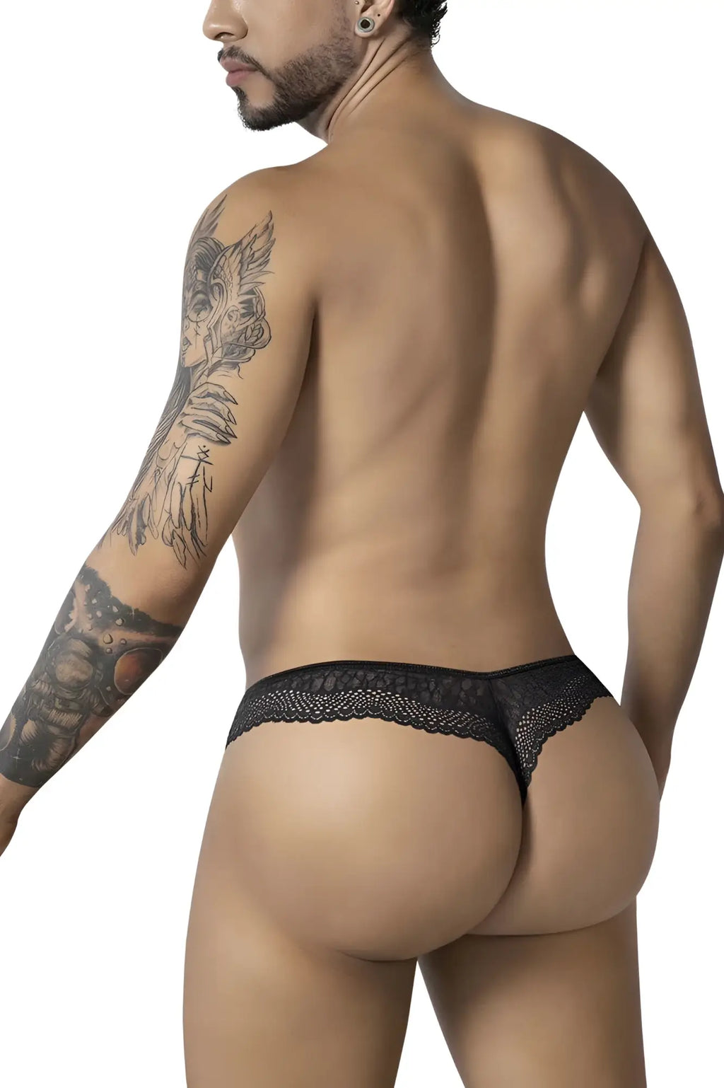 Black lace thong with intricate pattern from candyman 99887 leopard thongs color animal print collection