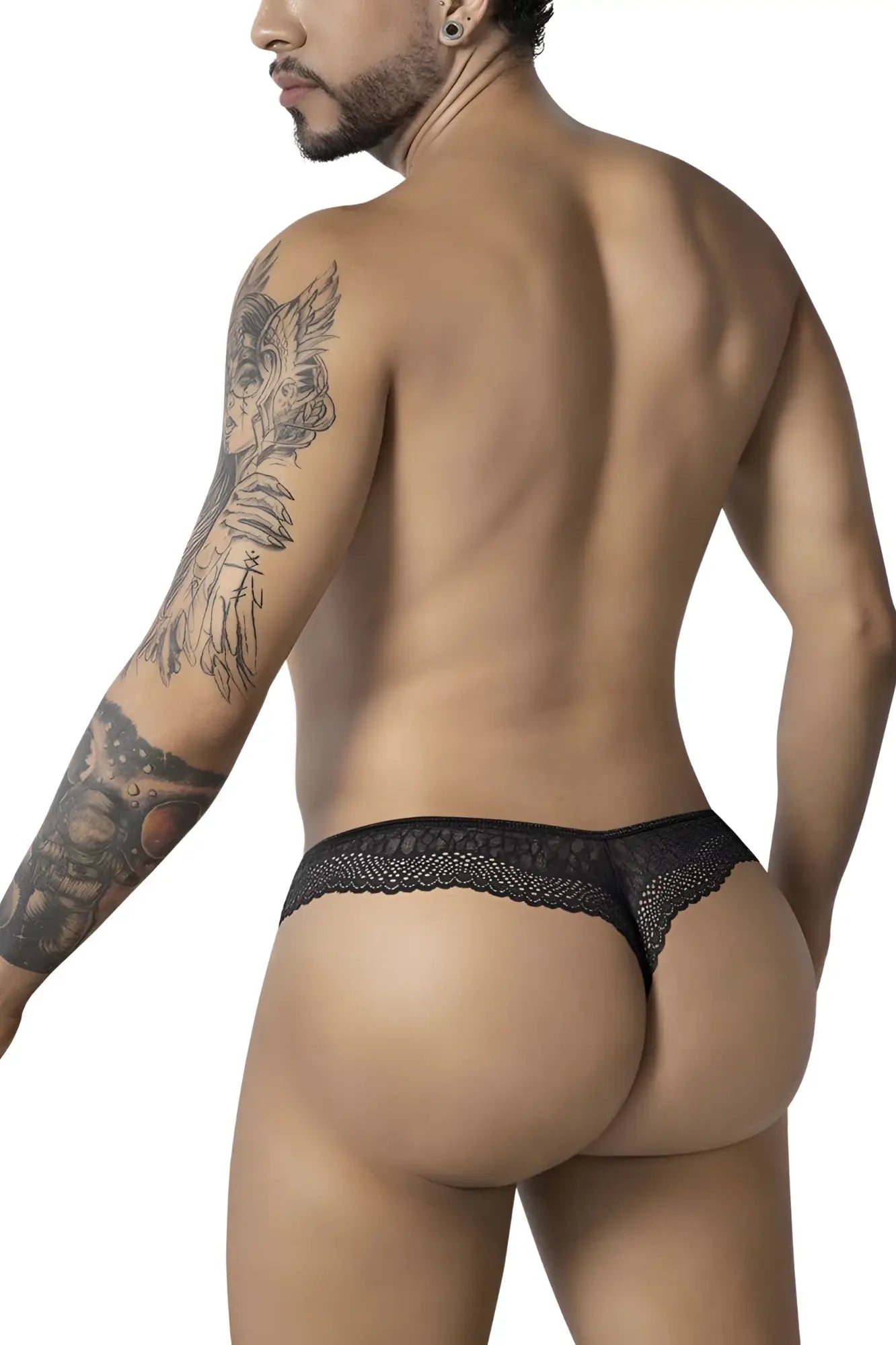 Black lace thong with intricate pattern from candyman 99887 leopard thongs color animal print collection