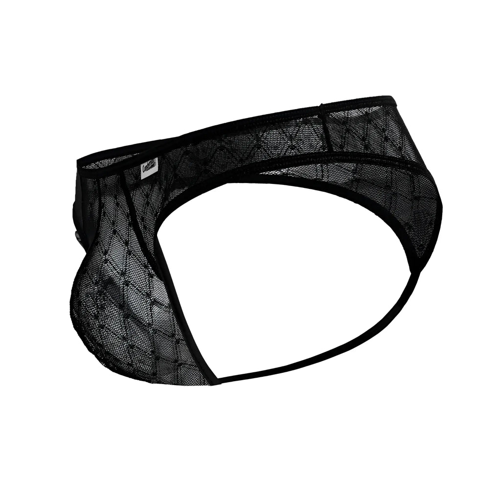 Black candyMan 99894 geometric mesh briefs with diamond pattern mesh and reinforced elastic waistband