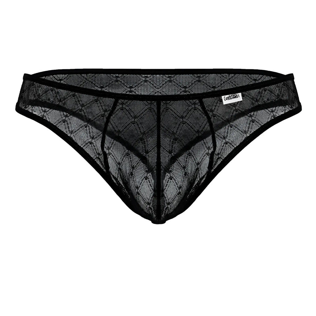 Black candyMan 99894 geometric mesh briefs thong with diamond-patterned mesh and reinforced elastic waistband