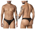 Black CandyMan 99894 geometric mesh briefs with sheer fabric, subtle pattern, and solid black waistband
