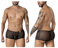 CandyMan 99896 black geometric mesh trunks featuring diamond pattern briefs with reinforced waistband