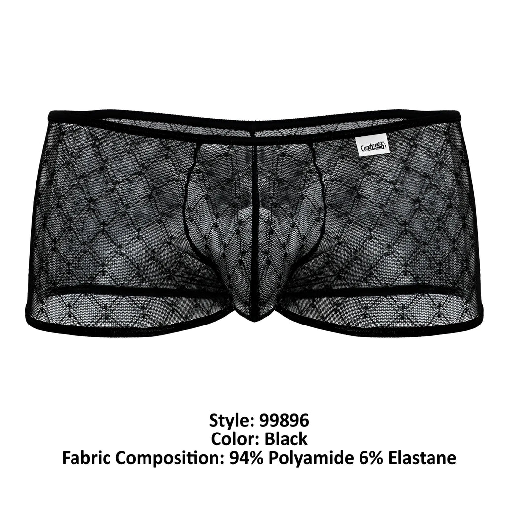 Candyman 99896 black sheer mesh briefs with diamond pattern and black elastic waistband for comfortable wear