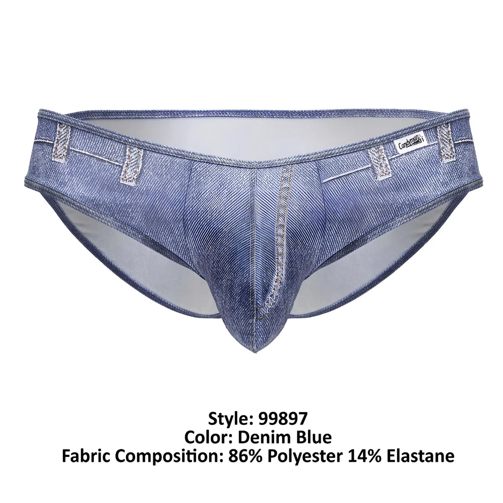 Denim blue men’s briefs candy man 99897 cowboy briefs with faux denim texture and stitched pocket details