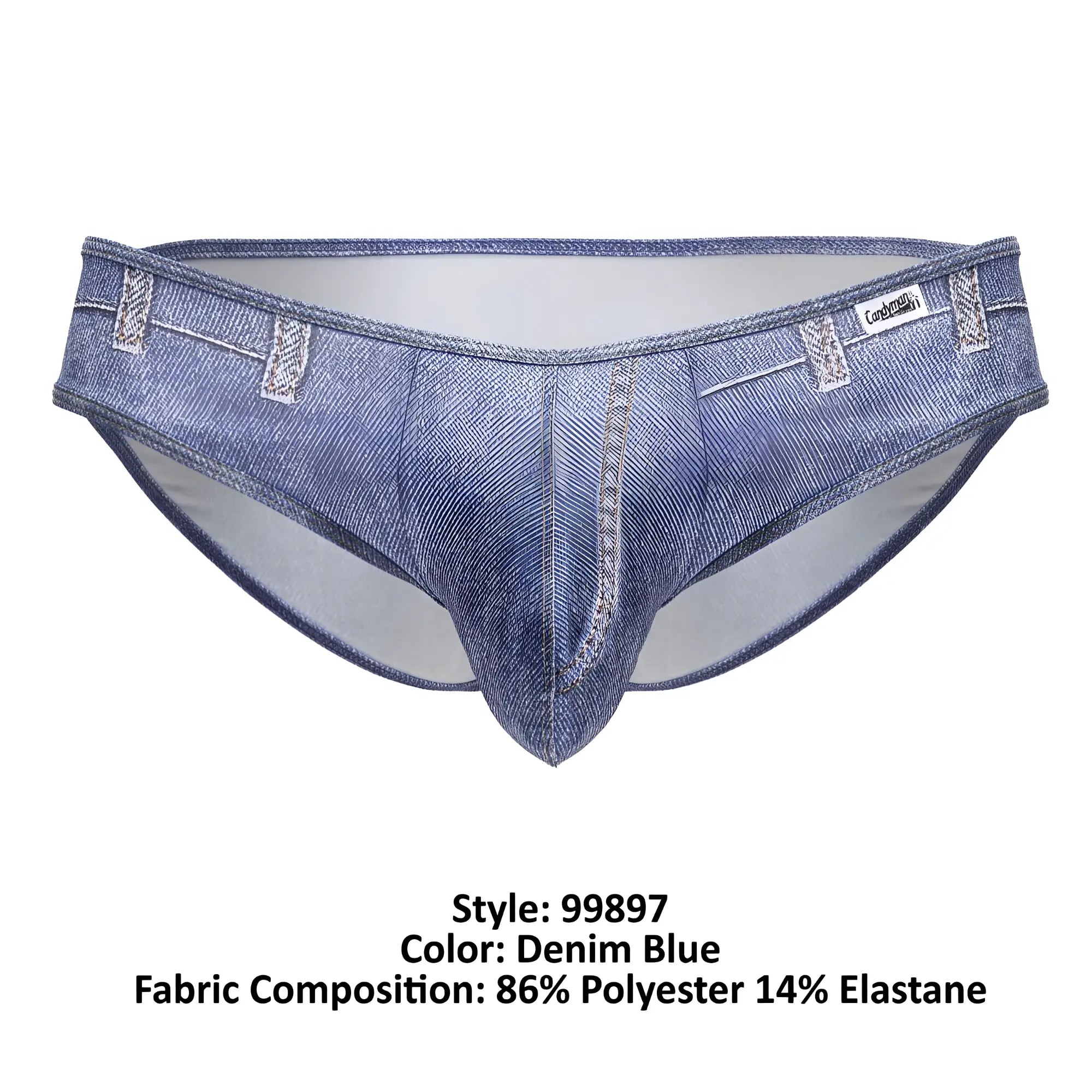 Denim blue men’s briefs candy man 99897 cowboy briefs with faux denim texture and stitched pocket details