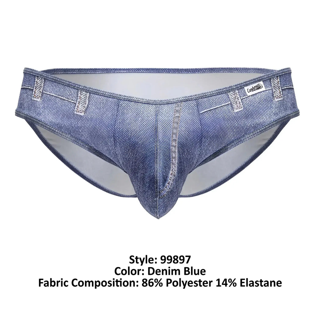 Denim blue men’s briefs candy man 99897 cowboy briefs with faux denim texture and stitched pocket details