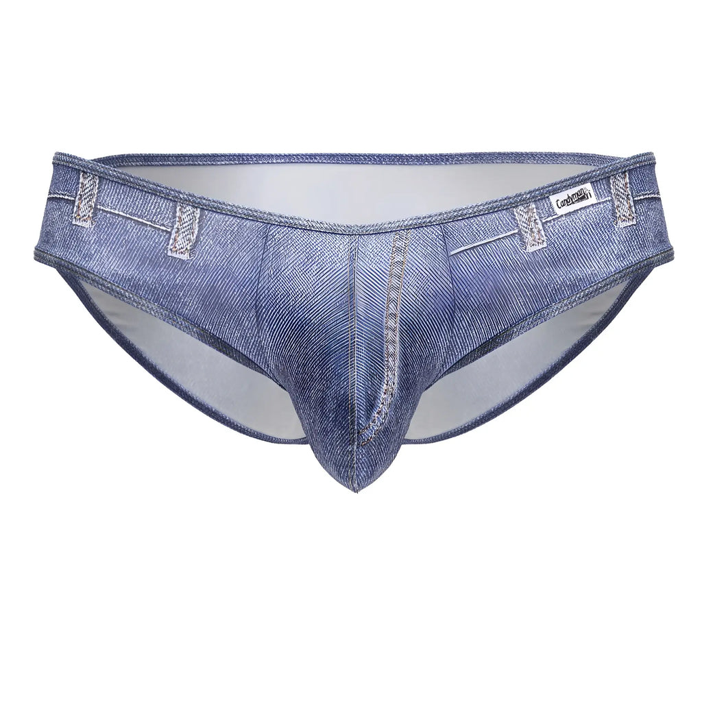 Blue denim patterned CandyMan 99897 cowboy briefs with stitched belt loops and white interior lining