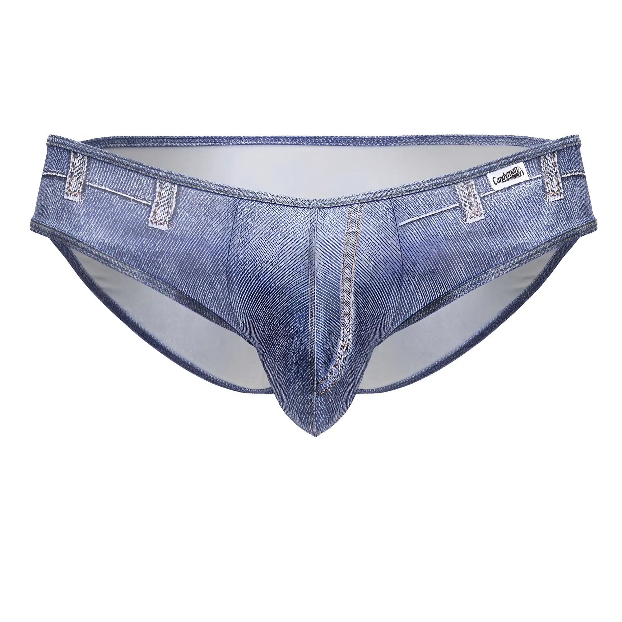 Blue denim patterned CandyMan 99897 cowboy briefs with stitched belt loops and white interior lining