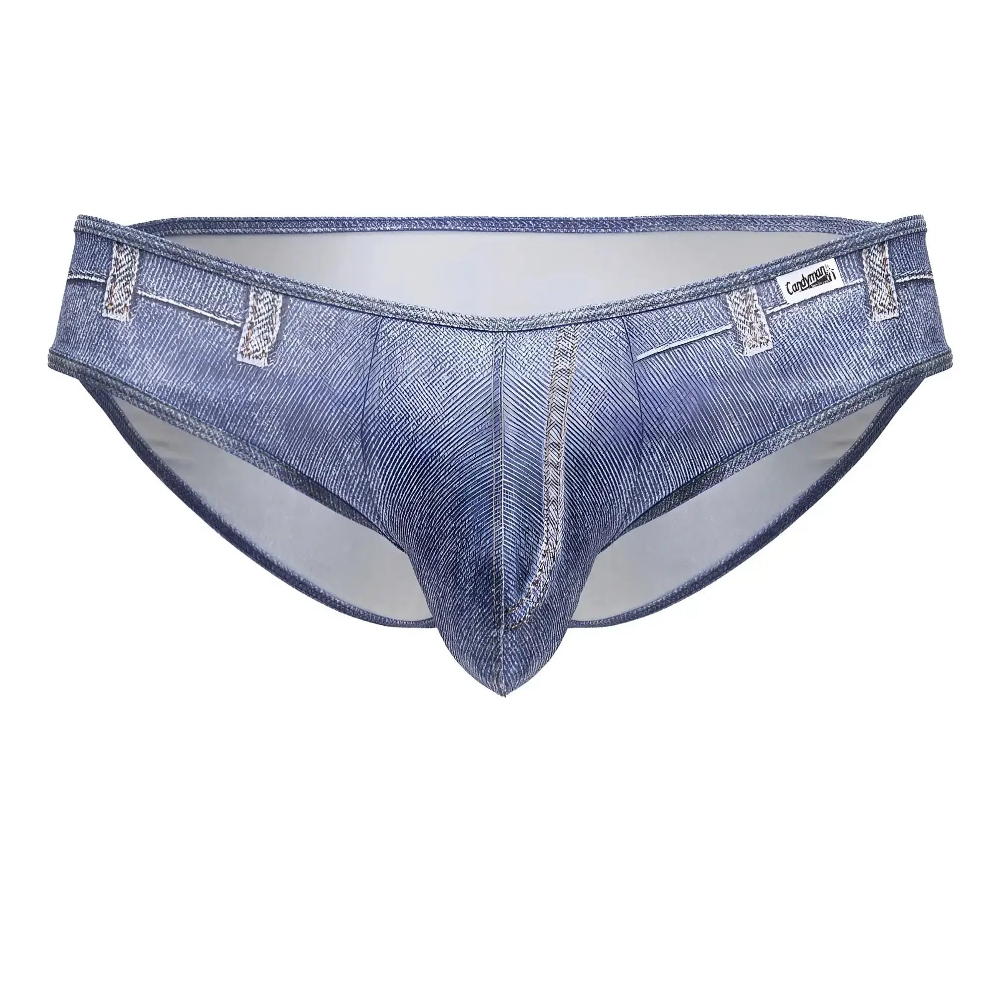 Blue denim patterned CandyMan 99897 cowboy briefs with stitched belt loops and white interior lining
