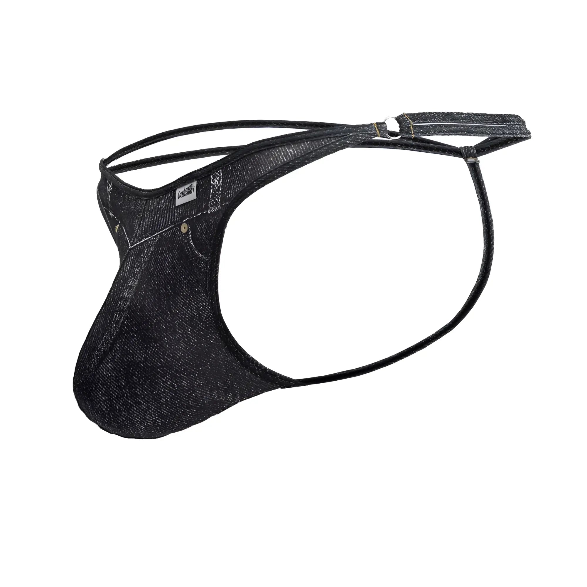 Black denim-style men’s thong with subtle textured weave and reinforced stitching candyMan 99899 cowboy thongs